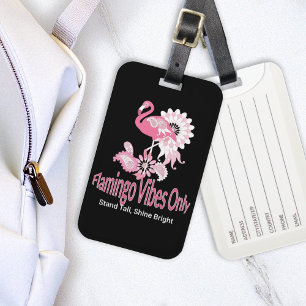 Etiqueta De Bagagem Flamingo Rosa Moderno Preto Caprichoso Tropical
