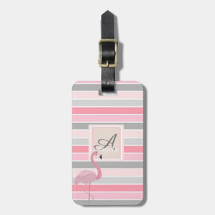 Etiqueta De Bagagem Flamingo Rosa,Monograma Listrado - Personalizado