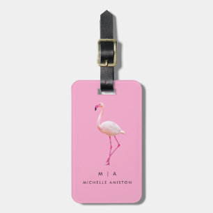 Etiqueta De Bagagem Flamingo Rosa Negro Monograma personalizado