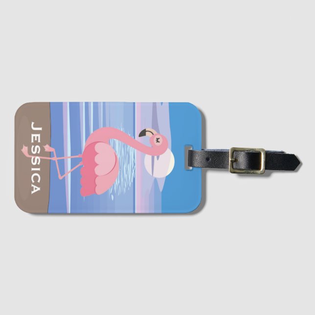 Etiqueta De Bagagem Flamingo tropical personalizado da ilha (Frente Horizontal)