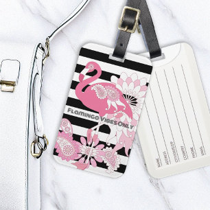 Etiqueta De Bagagem Flamingo Vibes Apenas Black & White Stripes Flamin