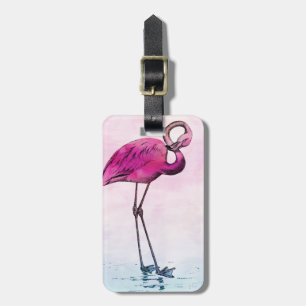 Etiqueta De Bagagem Flamingo Watercolor Vintage Flamingos Rosa, Retro