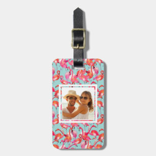 Etiqueta De Bagagem Flamingos de Cores de Água de Fotos Personalizada