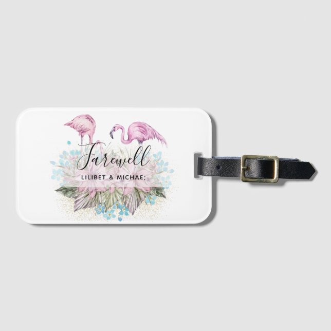 Etiqueta De Bagagem Flamingos Farewell Adeus Bon Voyage Oferece Amigos (Frente Horizontal)