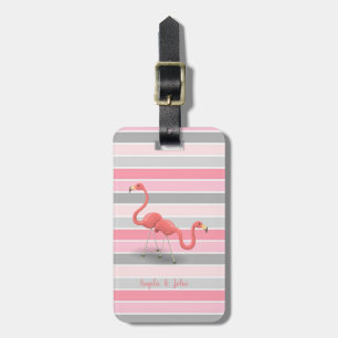 Etiqueta De Bagagem Flamingos Fofos, Listras Personalizadas
