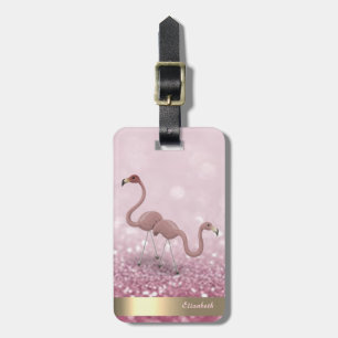 Etiqueta De Bagagem Flamingos Lindos Modernos Brilho Bokeh - Personali