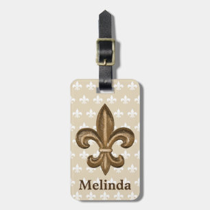 Etiqueta De Bagagem Fleur de Lis Crest & Name, Dourado francês