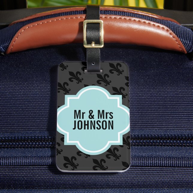 Etiqueta De Bagagem Fleur de lis Sr. e Sra. viagem (Frente Insitu 2)