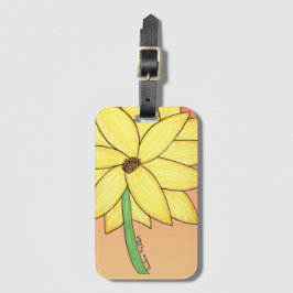 Etiqueta De Bagagem Flor Amarela com fundo laranja