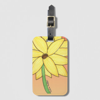 Etiqueta De Bagagem Flor Amarela com fundo laranja