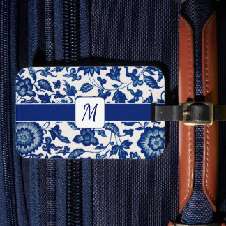 Etiqueta De Bagagem Flor Azul Branco Nome Personalizado País Francês