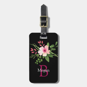 Etiqueta De Bagagem Flor de Aquarela, Nome & Monograma, Informações