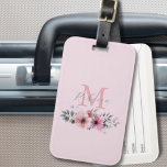 Etiqueta De Bagagem Flor de cor rosa-d-água, cor-de-rosa, branco-chic<br><div class="desc">Plantas elegantes florais e chicas botânicas cinzas de folhagem monograma cor-de-rosa monograma Bagagem</div>