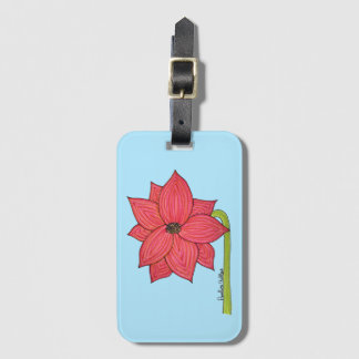 Etiqueta De Bagagem Flor de Estrela Vermelha com fundo Azul