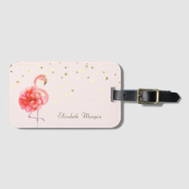 Etiqueta De Bagagem Flor de Flamingo Rosa,Confete Dourado