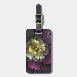 Etiqueta De Bagagem Flor de Fractal Abstrato Moderno Purpura Cinza Kha