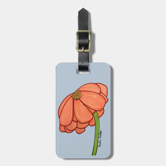 Etiqueta De Bagagem Flor de Laranja com fundo Azul (Frente Vertical)
