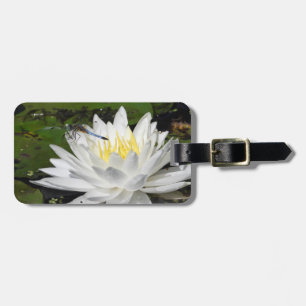 Etiqueta De Bagagem Flor de Lotus branco e libélula azul