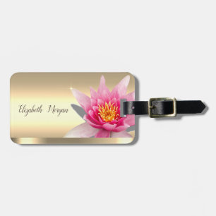 Etiqueta De Bagagem Flor de Lótus em Aquarela Chic Dourada