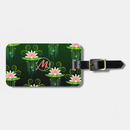 Etiqueta De Bagagem Flor de Lótus Rosa Fundo Verde Personalizar Bagage