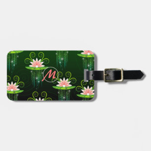 Etiqueta De Bagagem Flor de Lótus Rosa Fundo Verde Personalizar Bagage