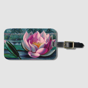 Etiqueta De Bagagem Flor de Lotus Rosa Vintage