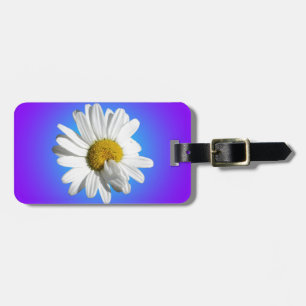 Etiqueta De Bagagem Flor de Margarida Branca Gradiente Azul Roxo