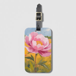 Etiqueta De Bagagem Flor de Peônia Campo de Flores Rosa Aquarela