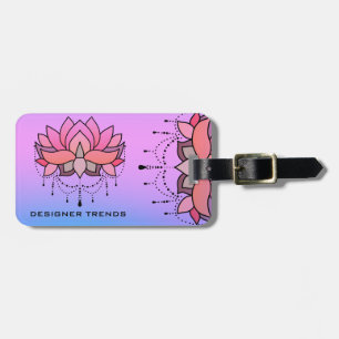 Etiqueta De Bagagem Flor Elegante Bonito Azul-Rosa Lotus Personal