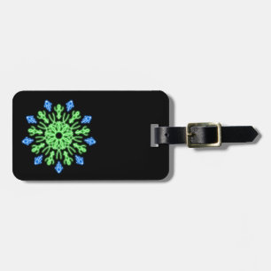Etiqueta De Bagagem Flor néon verde e azul