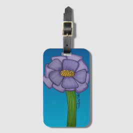 Etiqueta De Bagagem Flor quadrada roxa com fundo azul