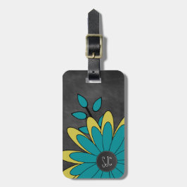 Etiqueta De Bagagem Flor retro feminino bonito com iniciais