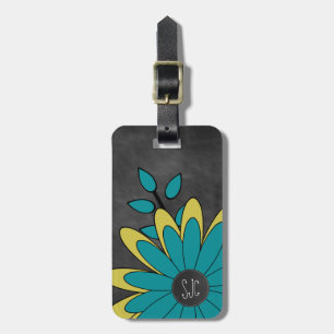 Etiqueta De Bagagem Flor retro feminino bonito com iniciais