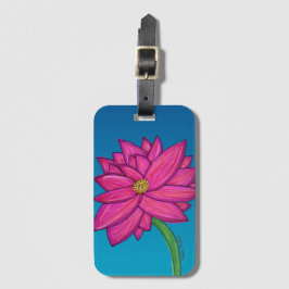 Etiqueta De Bagagem Flor Rosa Fúcsia com Tote de fundo azul