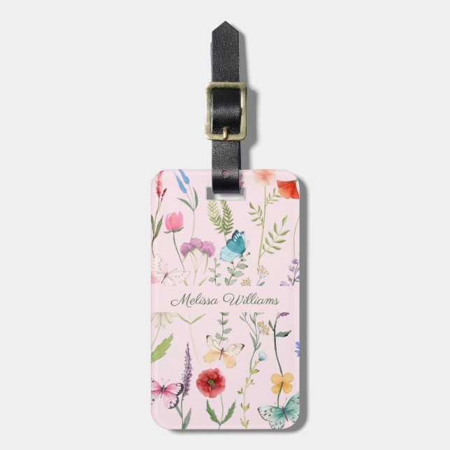 Etiqueta De Bagagem Flor Rosa Personalizado (Frente Vertical)