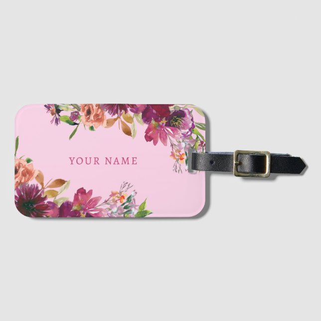 Etiqueta De Bagagem Flor Rosa Personalizado (Frente Horizontal)