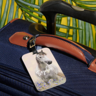 Etiqueta De Bagagem Flor Roxo, Cuja Flor Roxa, De Cavalo Branco, Cujo