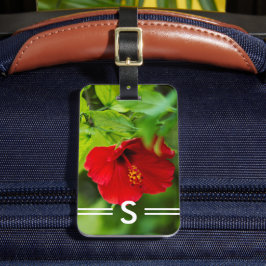 Etiqueta De Bagagem Flor Tropical Hibiscus Red Hawaii + Iniciais