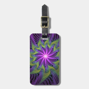 Etiqueta De Bagagem Flor Verde Roxo, Abstrato, Arte Fractal