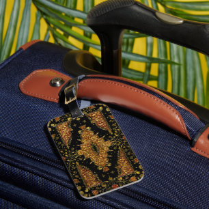Etiqueta De Bagagem Florais Preto e Dourado Caídos