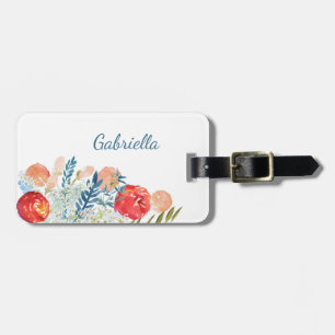 Etiqueta De Bagagem Florais Vintage Watercolor em Azul Personalizados 