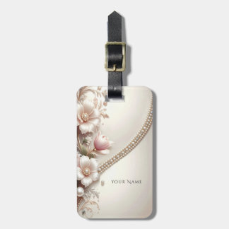 Etiqueta De Bagagem Floral and Pearl Embellishments Luggage Tag