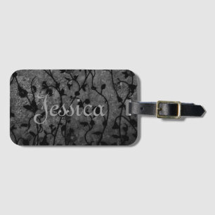 Etiqueta De Bagagem Floral Antigo Gótico Preto e Branco