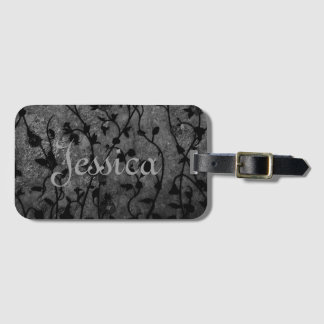 Etiqueta De Bagagem Floral Antigo Gótico Preto e Branco