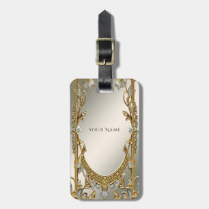 Etiqueta de Bagagem Floral Branca do Ornamentado D