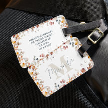 Etiqueta de Bagagem Floral com Monograma Personali