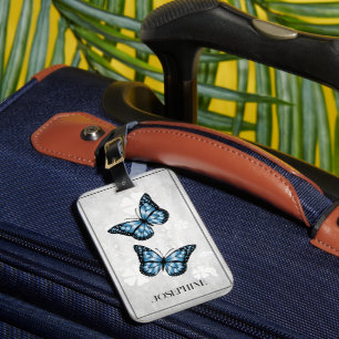 Etiqueta de Bagagem Floral de Borboleta Azul