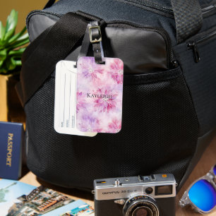 Etiqueta De Bagagem Floral de Lavanda Chic Cor-de-Rosa Cintilante