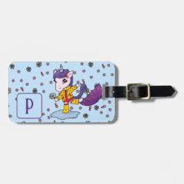 Etiqueta De Bagagem Floral de Unicórnio Azul Personalizado e Simples