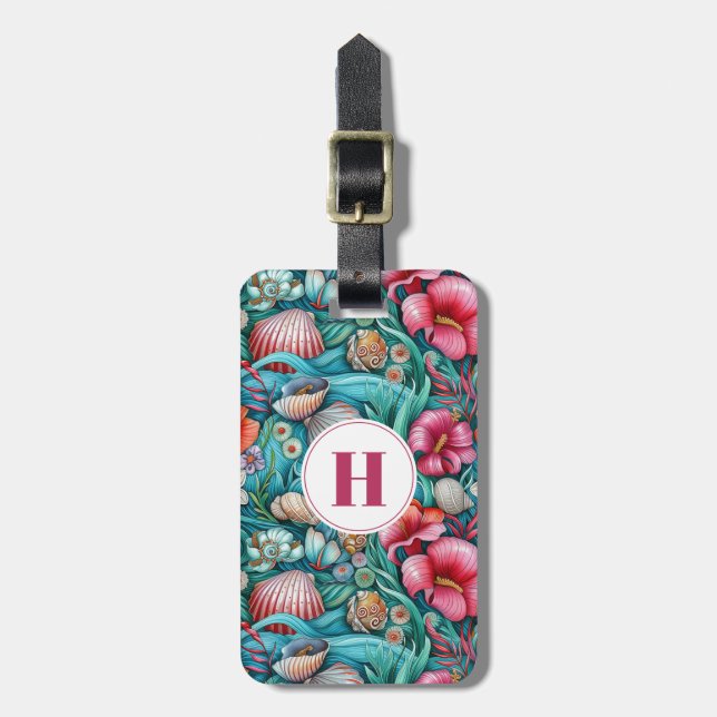 Etiqueta de Bagagem Floral do Oceano (Frente Vertical)